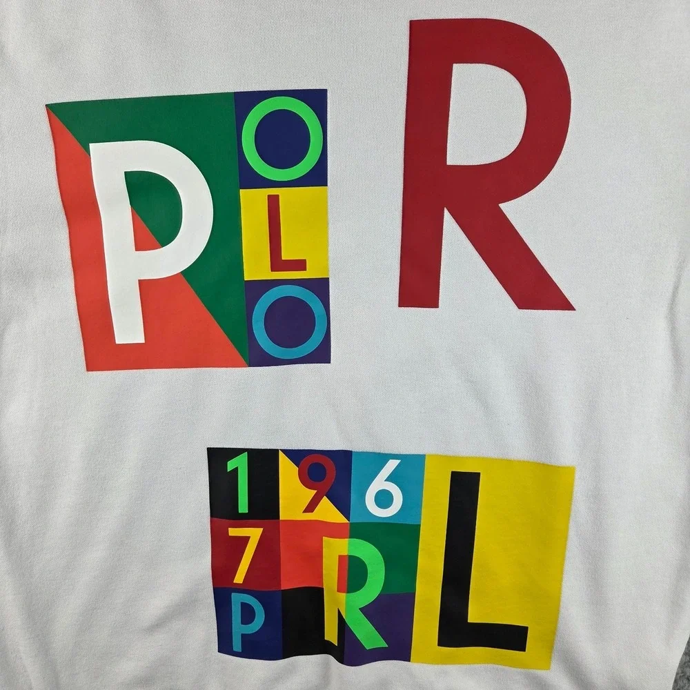 Polo Ralph Lauren Mens M White‎ 1967 Graphic Logo Fleece Crewneck Sweatshirt